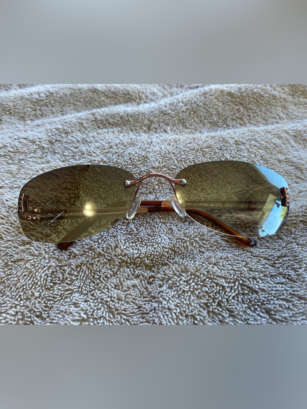 90s/Y2K Nine & Company Frameless Sunglasses Bronze Rhinestone Accent